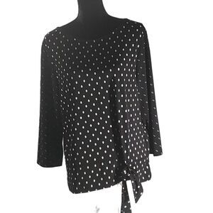 Chicos Black White Polka Dot Pullover Bow Round Neck Top Size 3